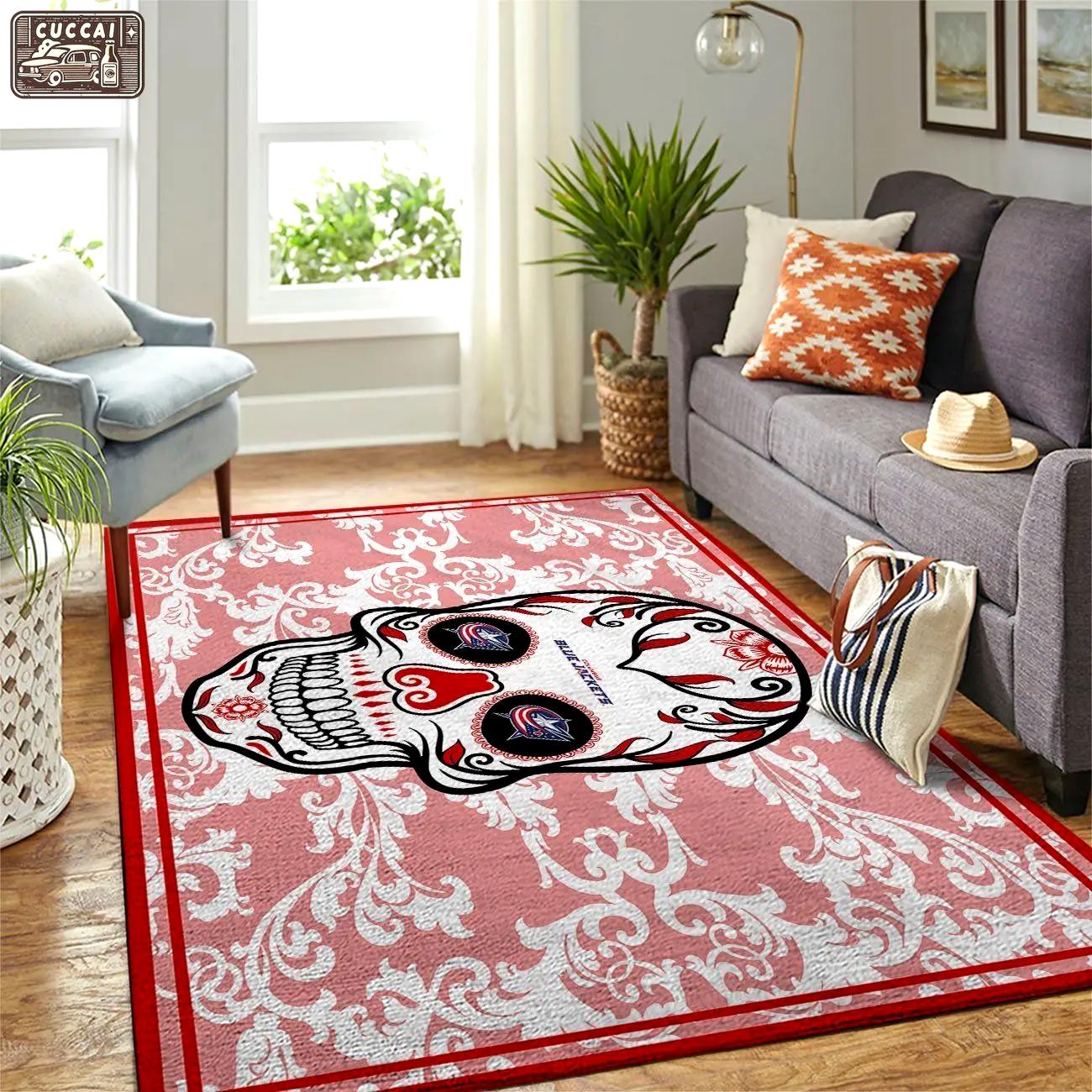 Columbus blue jackets nhl rugs skull flower style living room regtangle carpet Rectangle Rug
