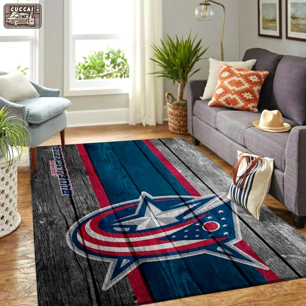 Columbus blue jackets nhl rugs wooden style living room regtangle carpet Rectangle Rug