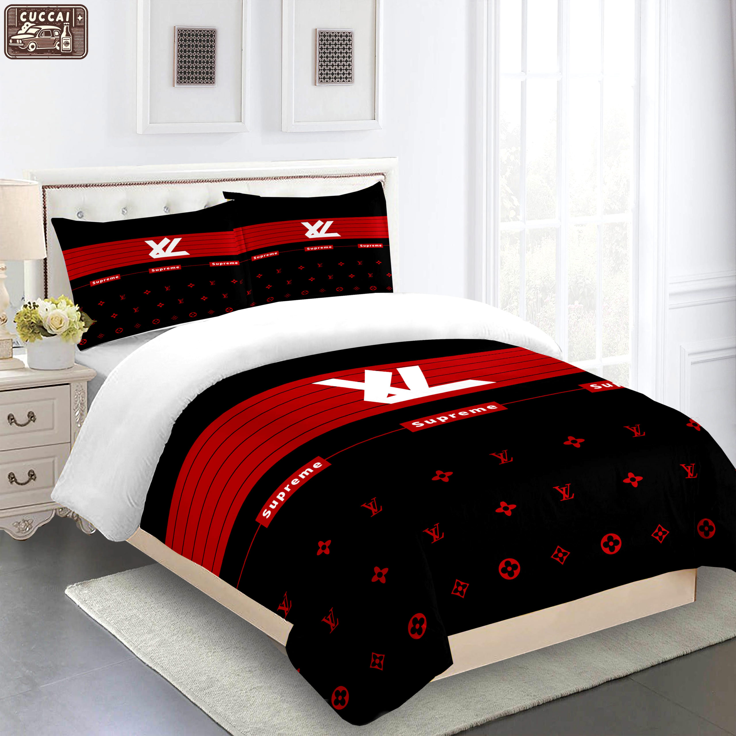 Comforter sets full red and black louis vuitton bedding set  home decoration Bedding Sets