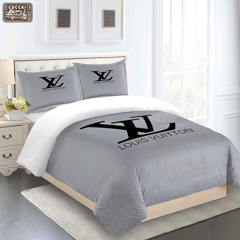 Comforter sets gray logo black full louis vuitton bedding set  home decoration Bedding Sets