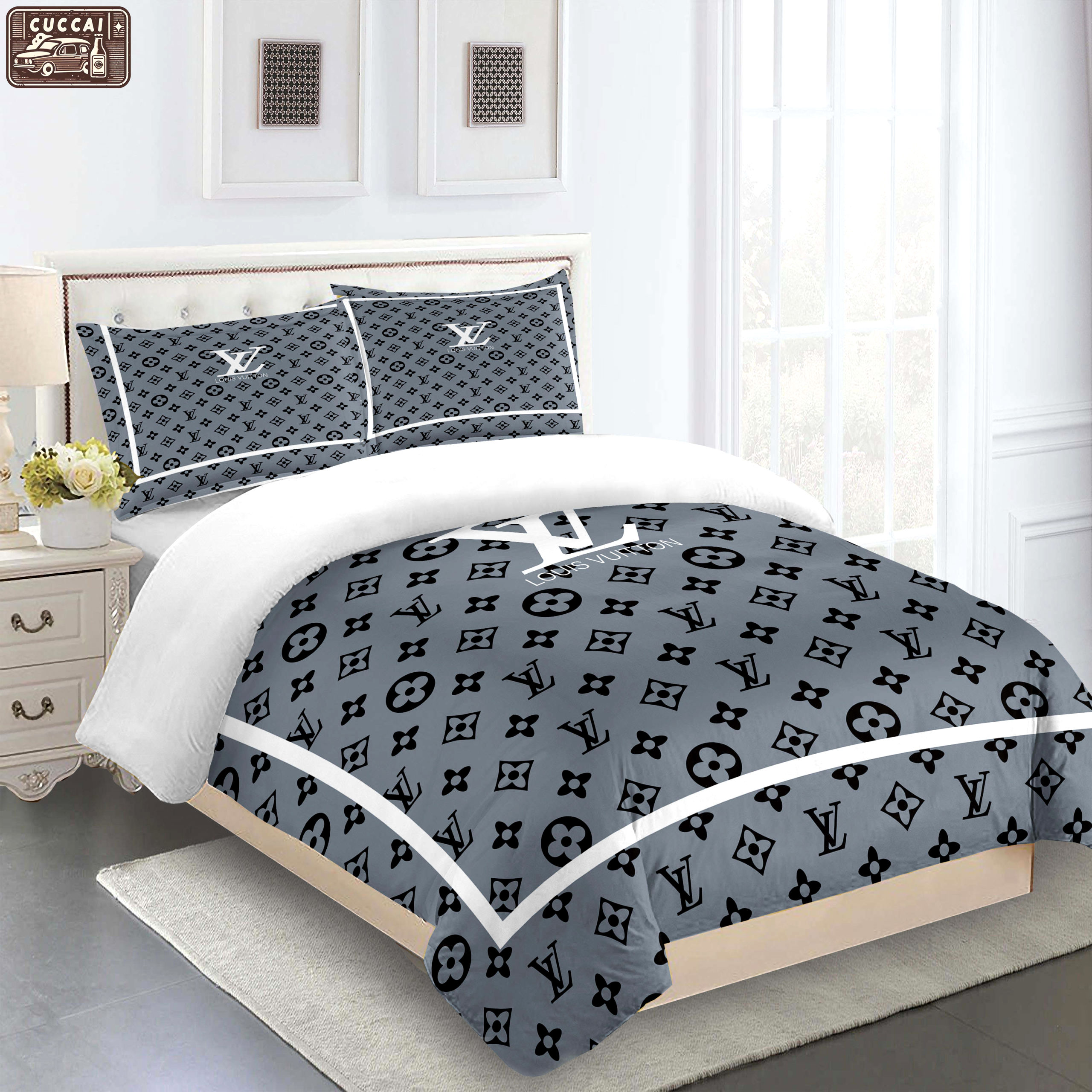 Comforter sets gray white black full louis vuitton bedding set  home decoration Bedding Sets