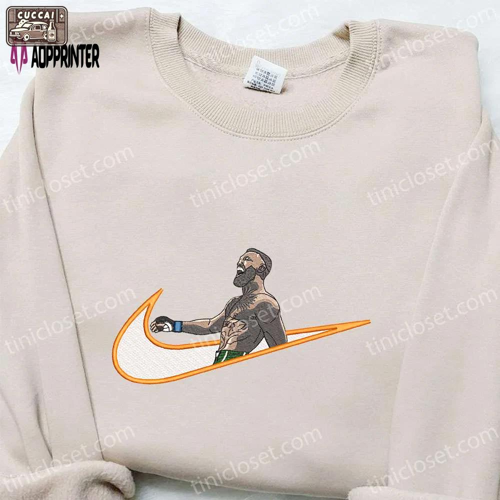 Conor mcgregor x nike swoosh celebrity hoodie & shirt: best gifts for him nike inspired embroidery Embroidered Shirt