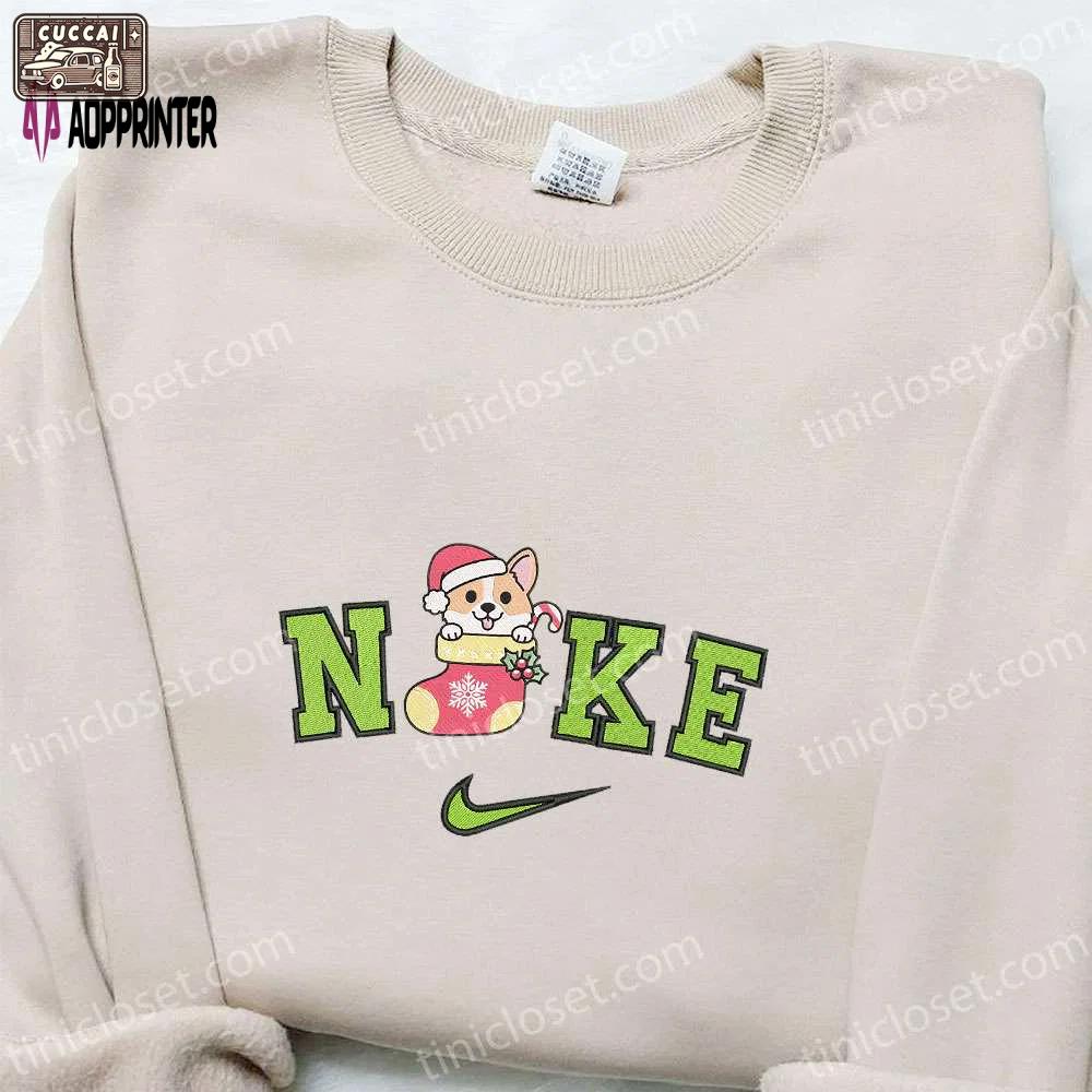 Corgi dog x nike christmas embroidered sweatshirt: cartoon shirt best gift idea Embroidered Shirt