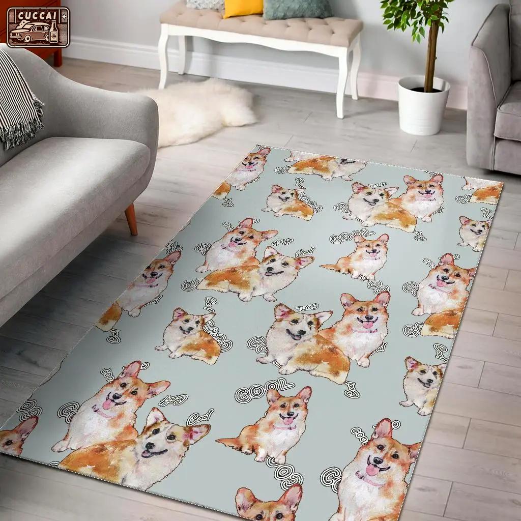Corgi gray pastel pattern print area rug living room rug home decor Rectangle Rug