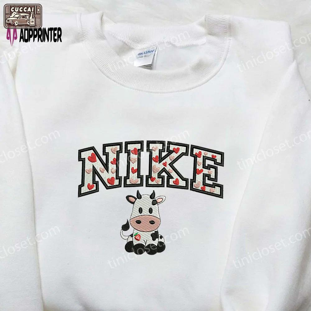 Cow love hearts x nike embroidered shirt: valentine s custom design Embroidered Shirt