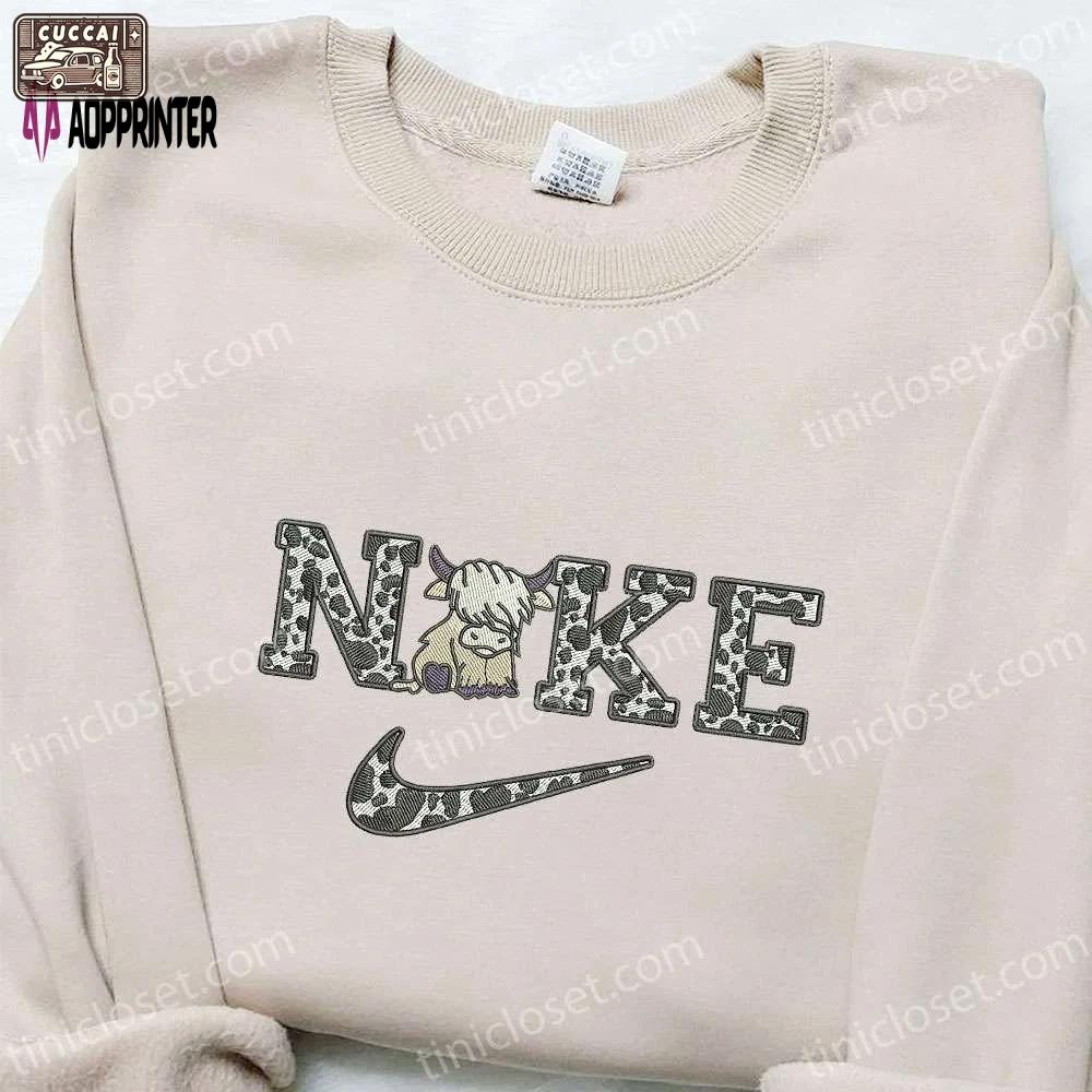 Cow x nike embroidered tshirt animal sweatshirt & hoodie: trendy nike-inspired apparel Embroidered Shirt