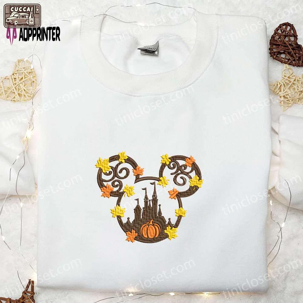 Cozy disney embroidered shirts: autumn leaf fall mickey sweatshirt halloween hoodie Embroidered Shirt