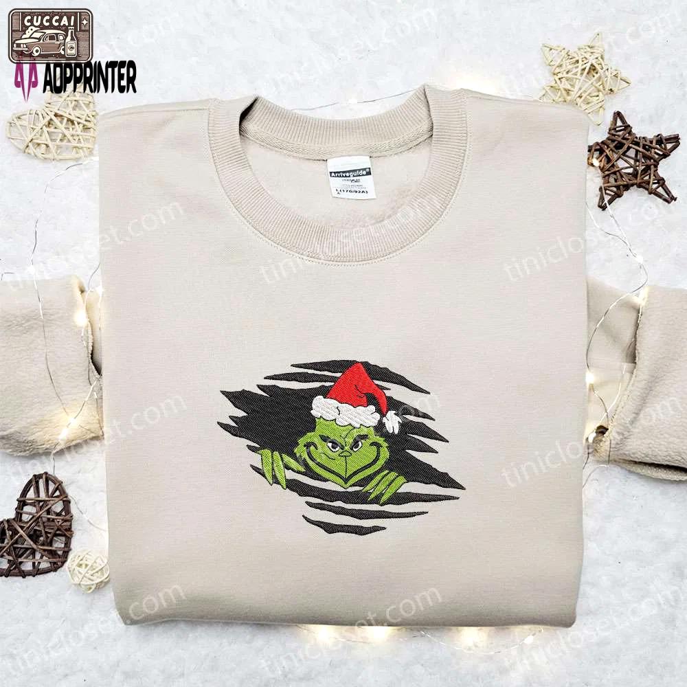 Creepy grinch merry christmas hoodie & movie t-shirt: best gift ideas Embroidered Shirt