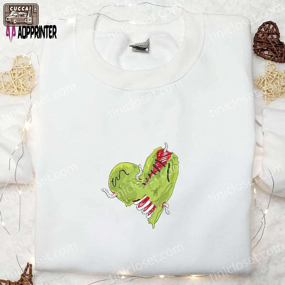 Creepy zombie heart embroidered shirt – horror halloween design Embroidered Shirt