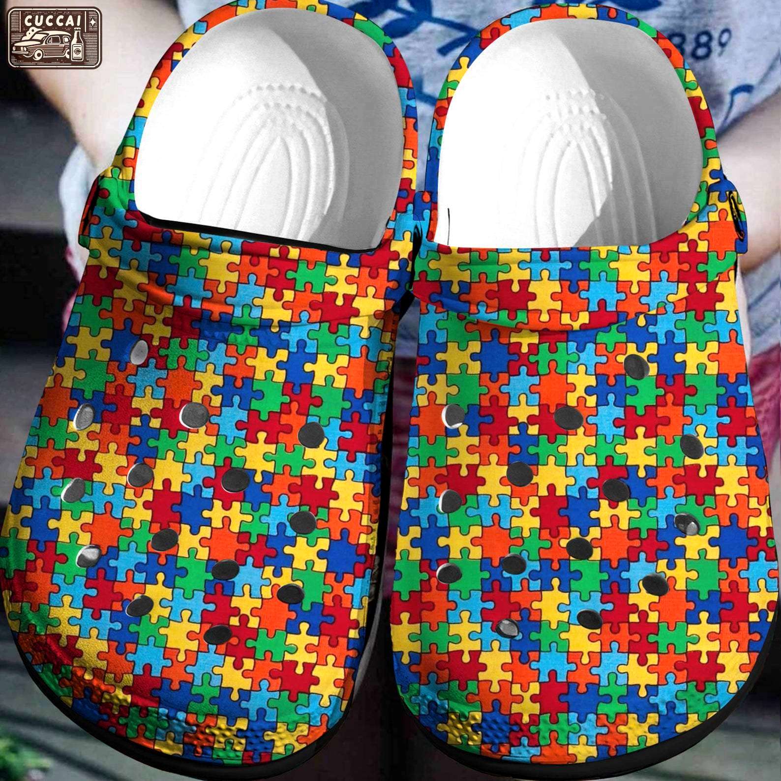 Crocs outfit - autism awareness day pattern puzzle pieces crocs crocband clog shoes - 129 Crocs Outfit