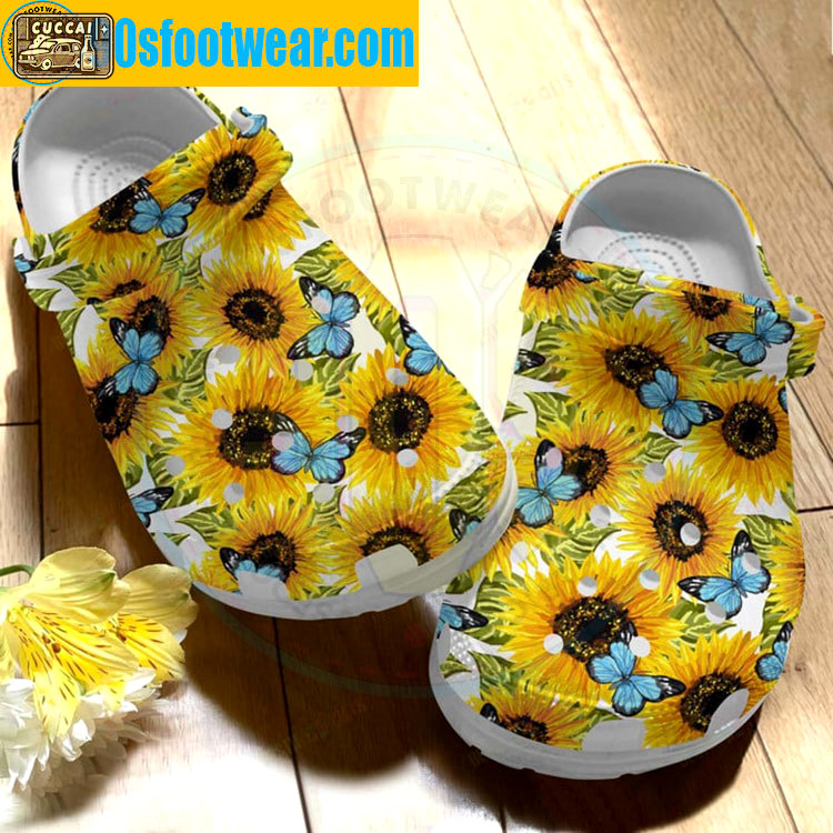 Crocs outfit - crocs with sunflowers – sunflower butterflies pattern custom classic clog - 423 Crocs Outfit