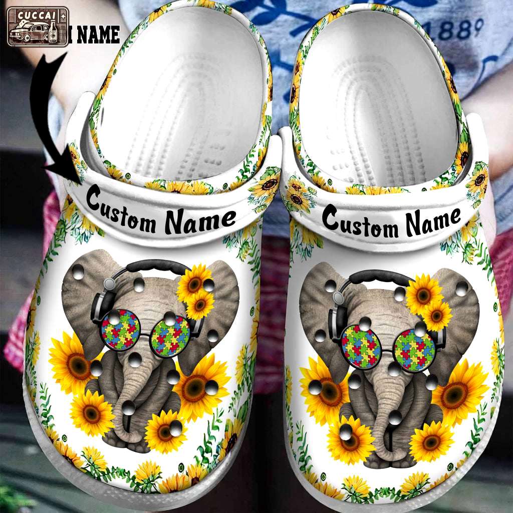 Crocs outfit - custom name autism awareness day sunflower elephant glasses puzzle pieces crocs crocband clog shoes - 455 Crocs Outfit