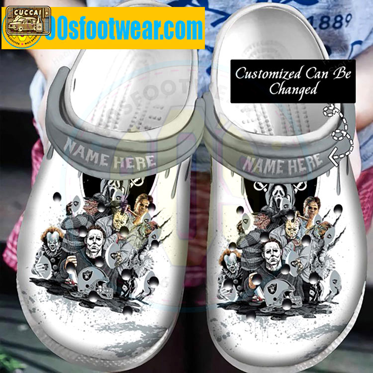 Crocs outfit - personalized raider crocs horror movie characters las vegas raiders football team custom classic clog - 1815 Crocs Outfit