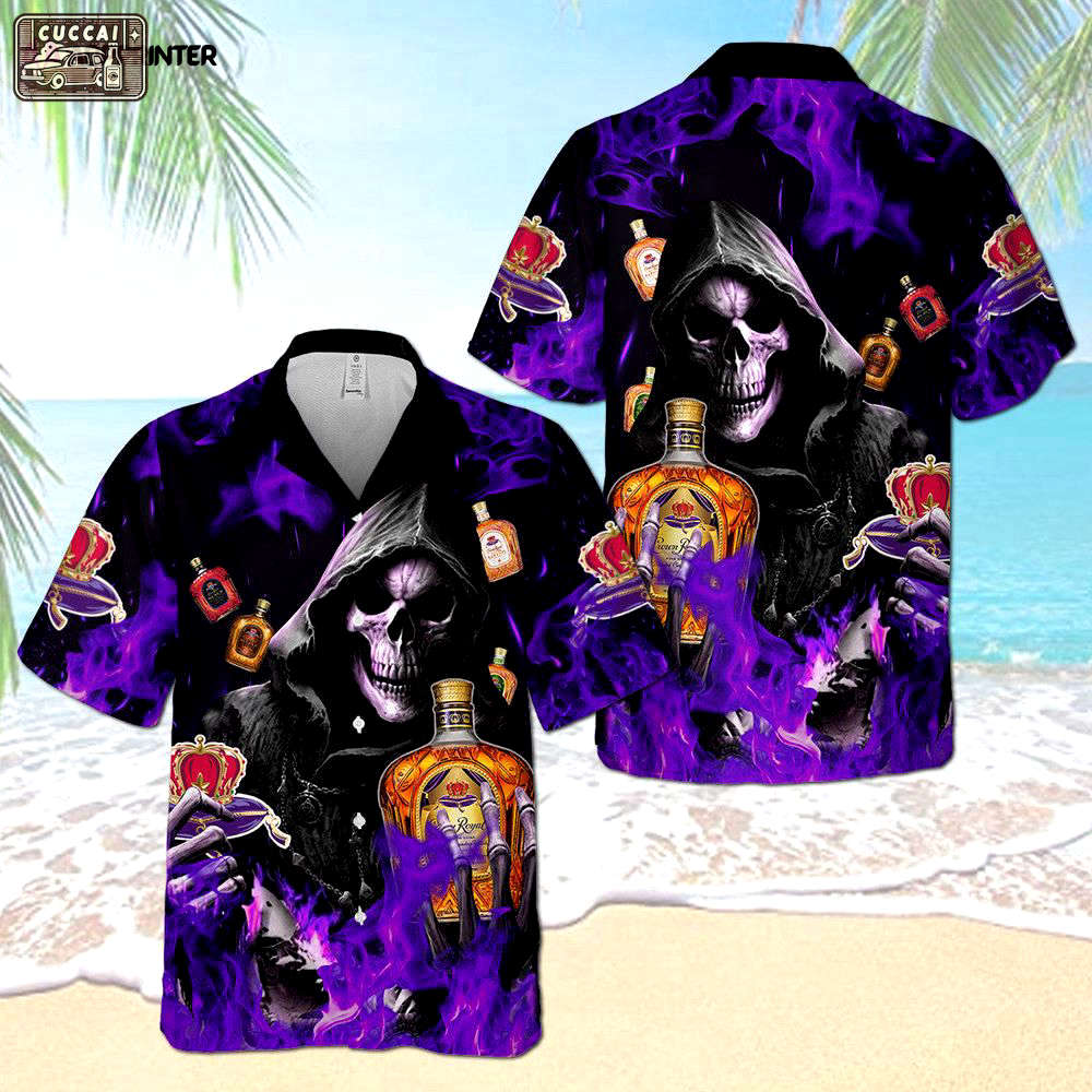 Crown royal flame smiling death hawaiian shirt gift for men women holiday gift Hawaii Shirt