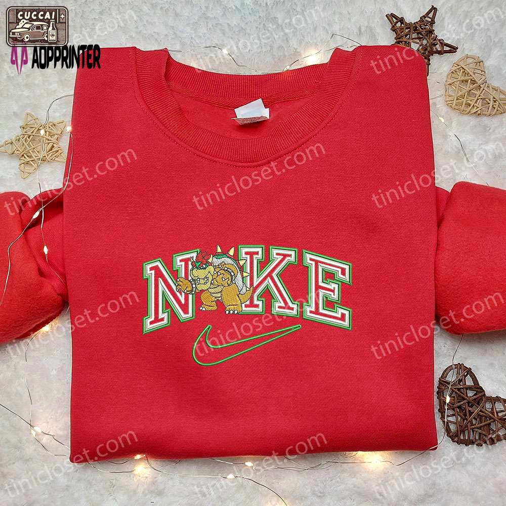 Custom bowser x nike embroidered shirt: best birthday gift idea with cartoon design Embroidered Shirt