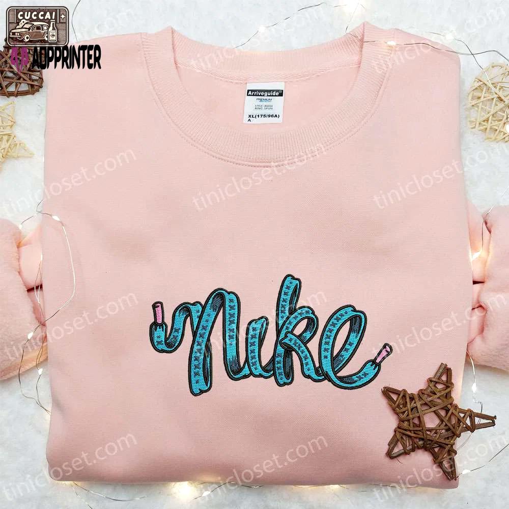 Custom embroidered nike-inspired shoelace hoodie – trendy sweatshirt with unique design Embroidered Shirt