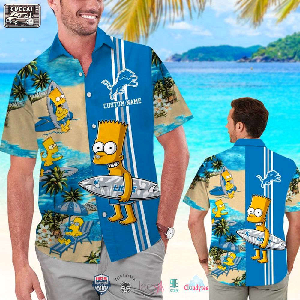 Custom name detroit lions bart simpson hawaiian shirt for men women Hawaii Shirt