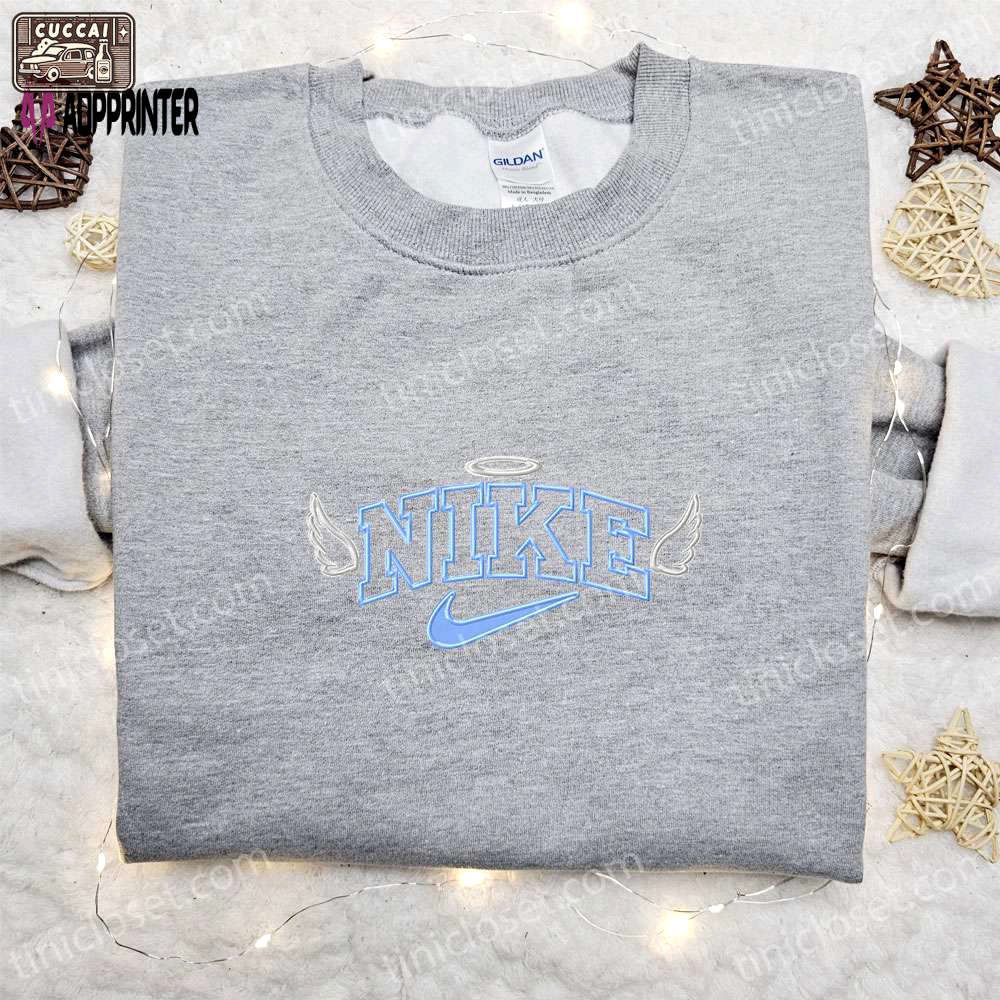 Custom nike embroidered shirt: angel wings design perfect family gift Embroidered Shirt