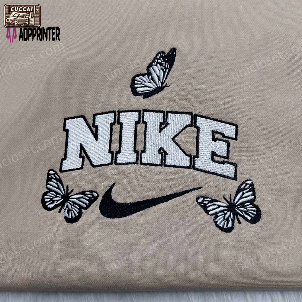 Custom nike embroidered shirt hoodie & sweatshirt: vintage butterfly design Embroidered Shirt