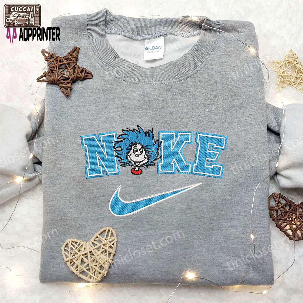 Custom nike embroidered shirt – thing one x cat in the hat design Embroidered Shirt