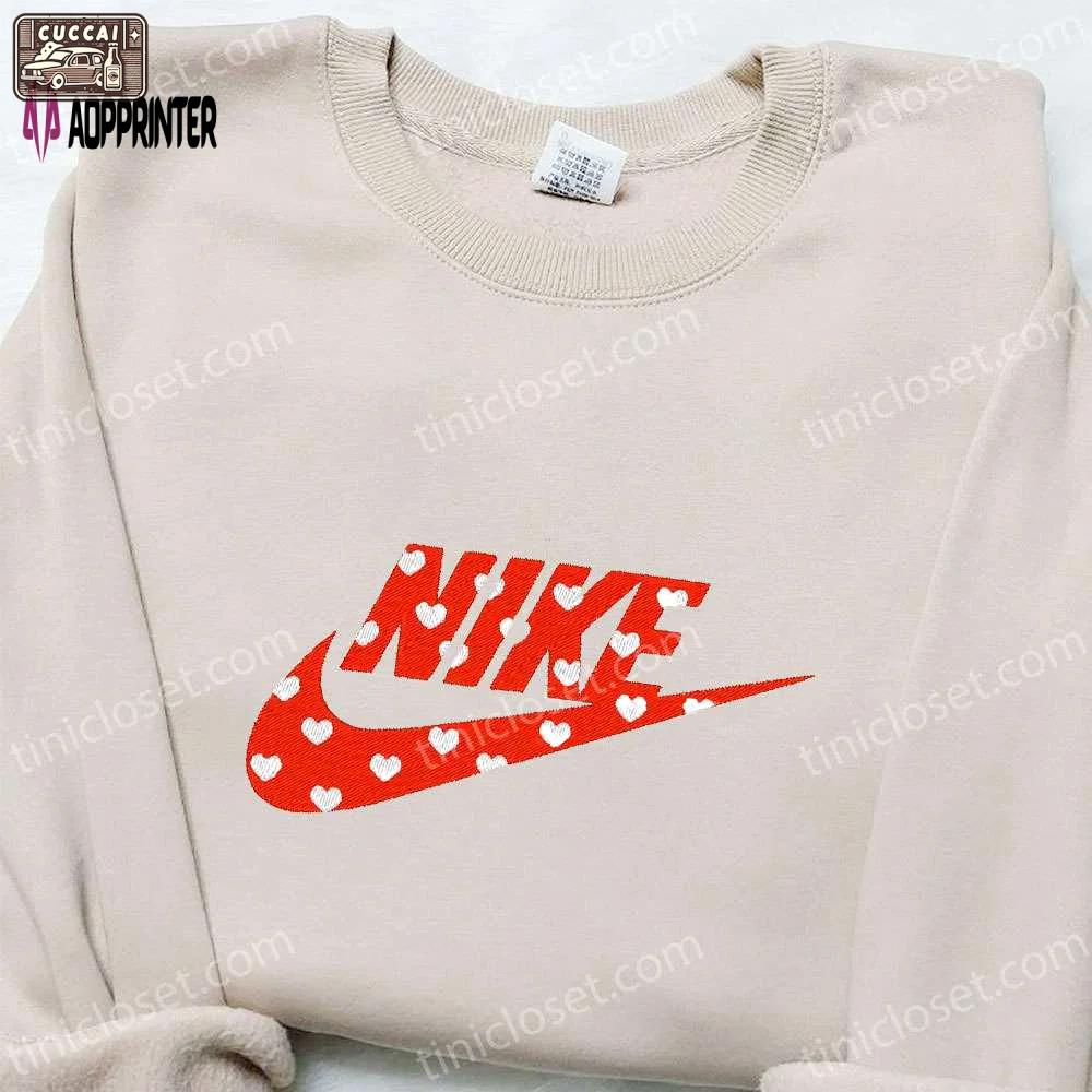 Custom nike heart embroidered sweatshirt: perfect valentine s day gift Embroidered Shirt