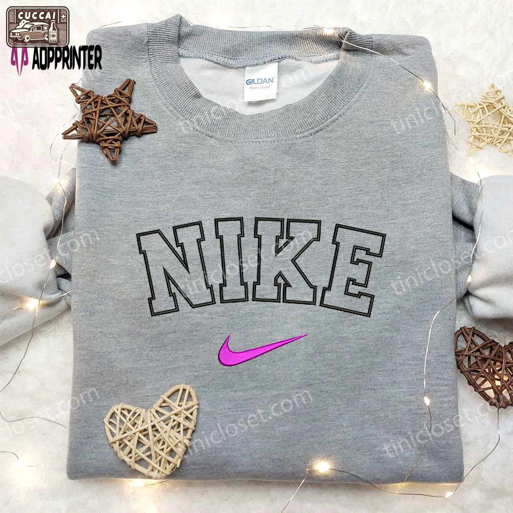 Custom nike swoosh embroidered sweatshirt – nike inspired shirt perfect birthday gift ideas Embroidered Shirt