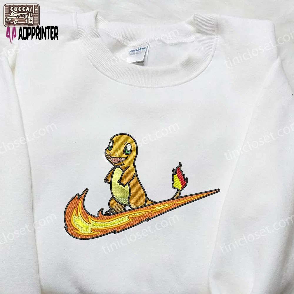 Custom nike x charmander stand embroidered shirt – pokémon design Embroidered Shirt