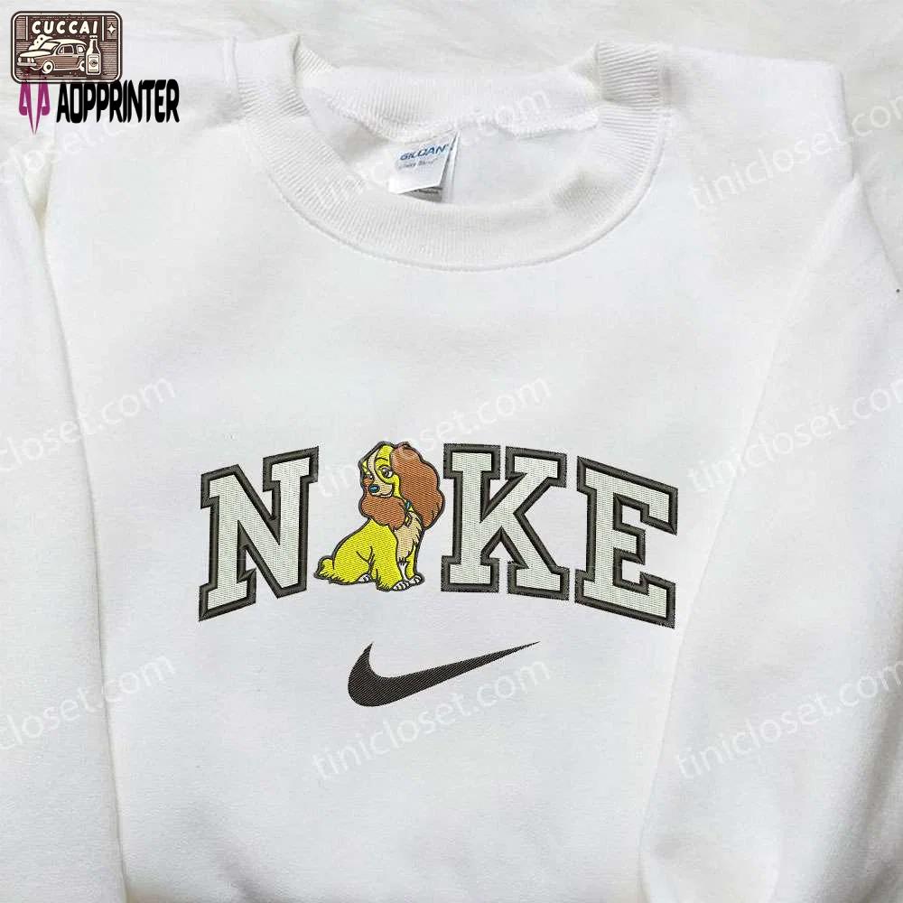 Custom nike x lady dog embroidered shirt: lady and the tramp cartoon design Embroidered Shirt