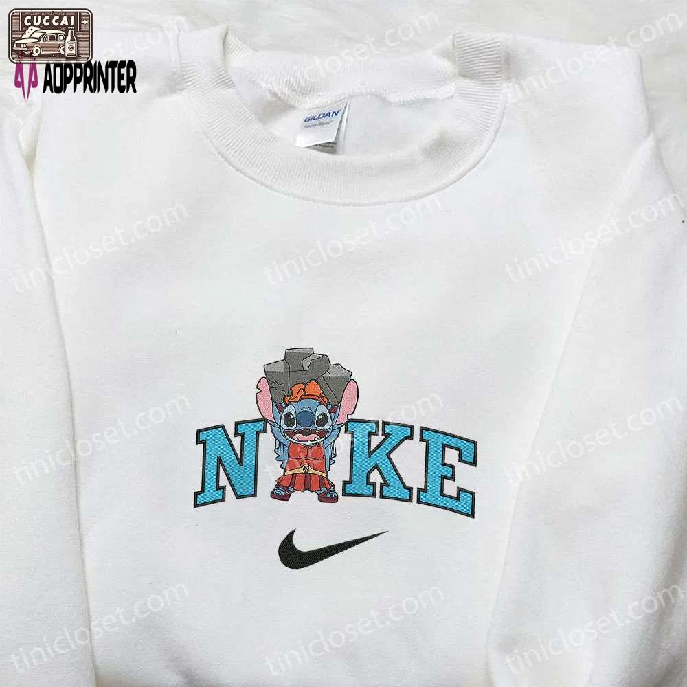 Custom nike x stitch hercules embroidered shirt – cute halloween design Embroidered Shirt