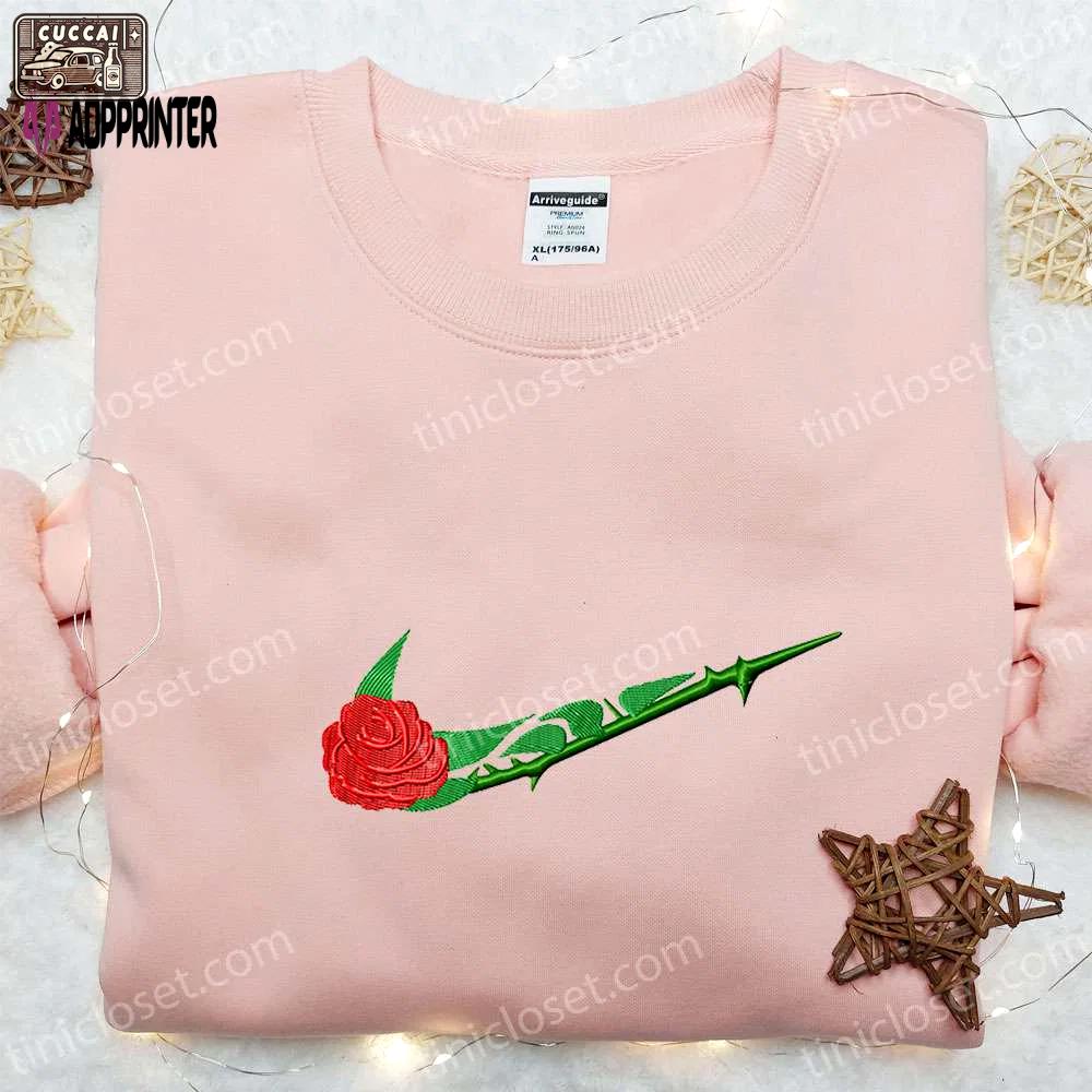 Custom rose flower x swoosh embroidered shirt sweatshirt & hoodie: nike inspired Embroidered Shirt