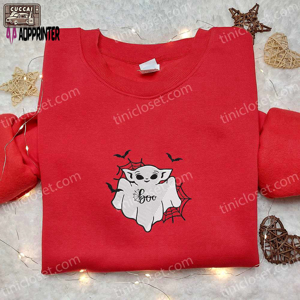 Cute baby yoda boo ghost shirt & hoodie: perfect halloween gift ideas Embroidered Shirt