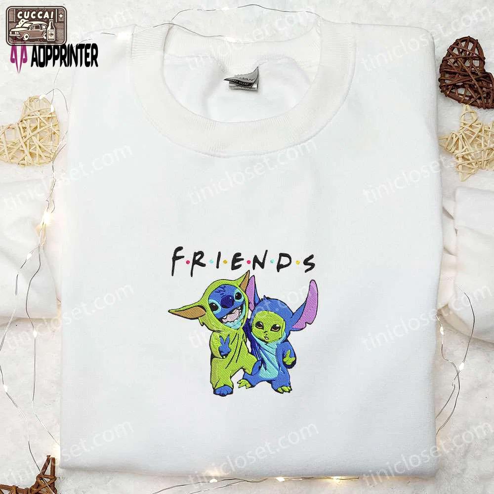 Cute baby yoda & stitch cosplay friends sweatshirt: disney embroidered hoodie perfect family gift Embroidered Shirt