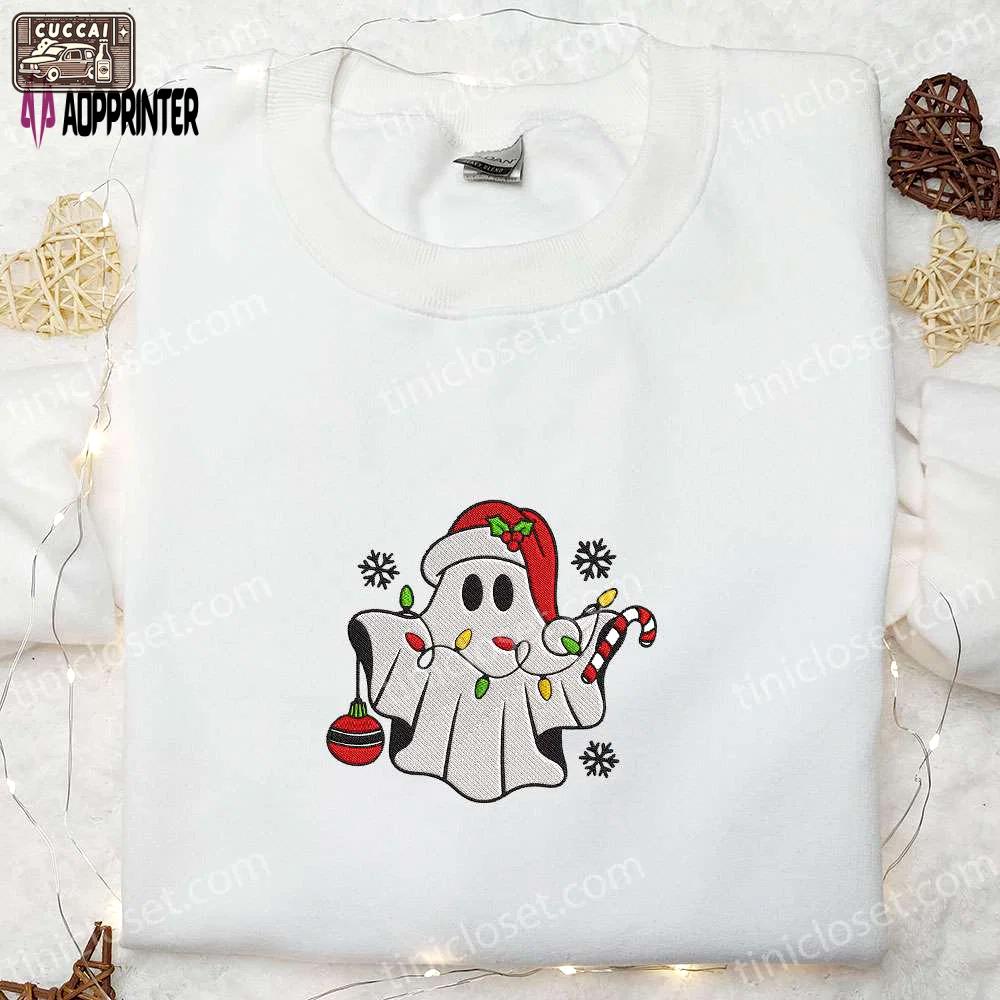 Cute ghost christmas embroidered shirt – best family christmas gift Embroidered Shirt