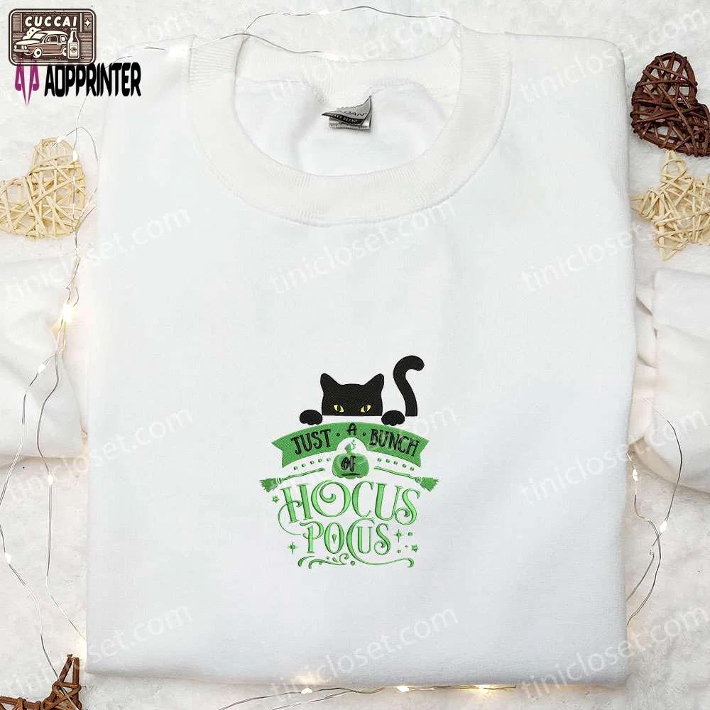 Cute halloween cat embroidered shirt: hocus pocus sweatshirt & best shirt ideas Embroidered Shirt