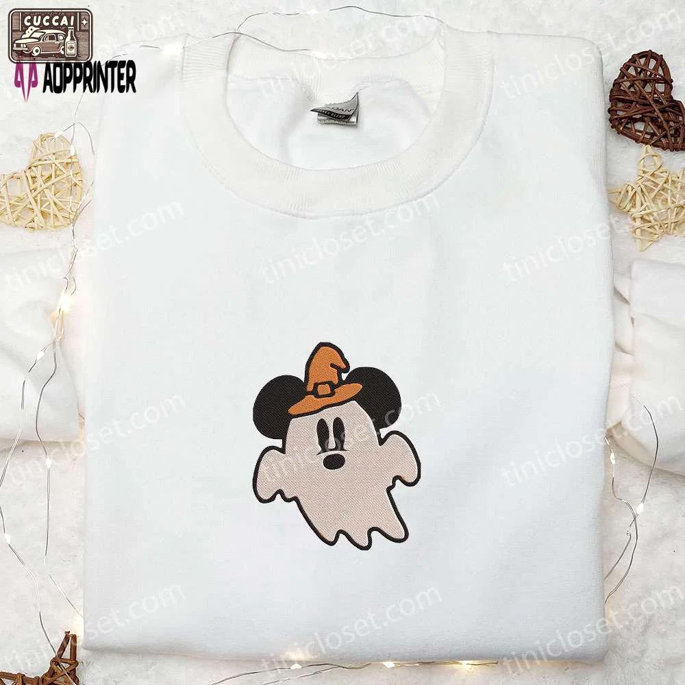 Cute mickey ghost witch hat embroidered shirt – best halloween gift for family Embroidered Shirt