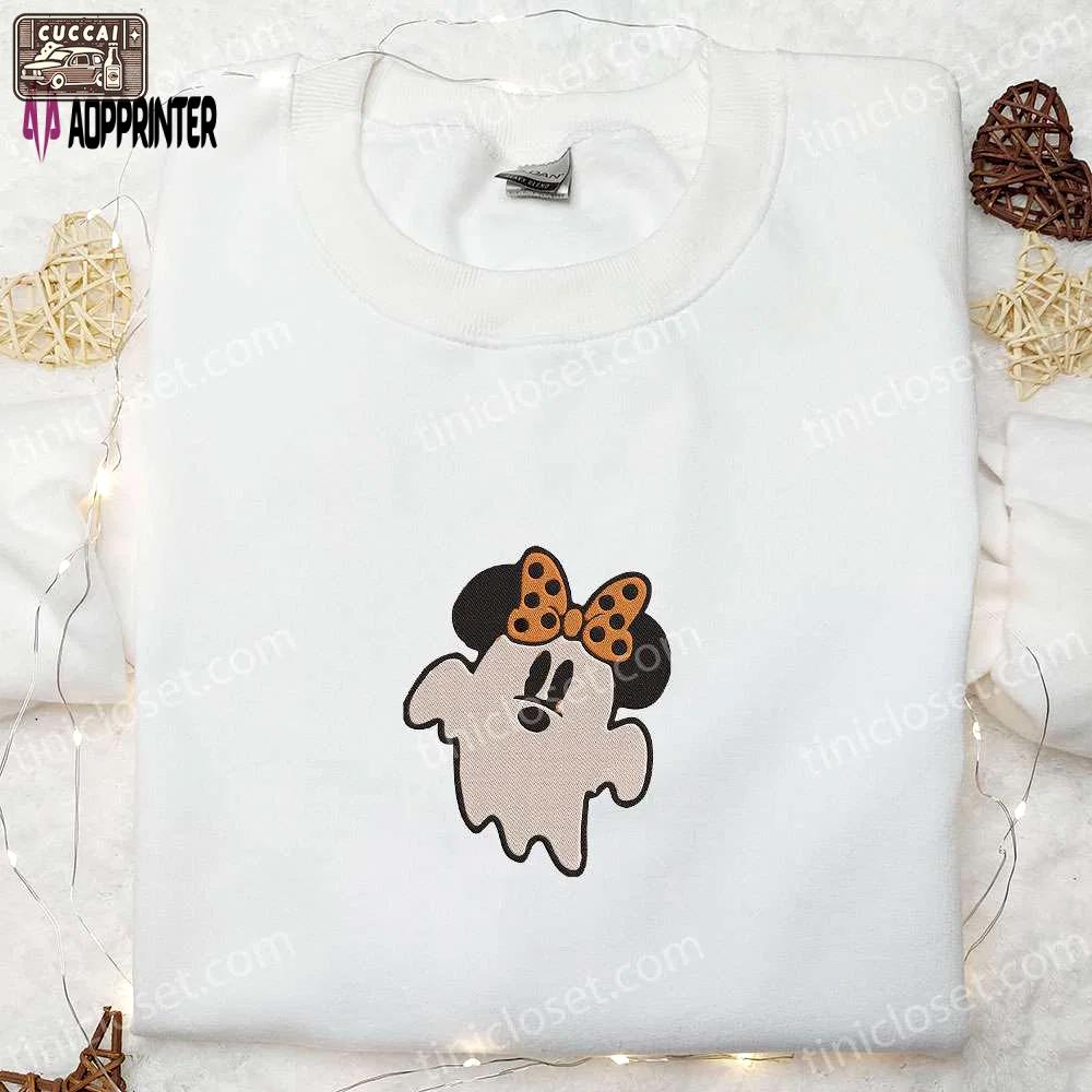 Cute minnie ghost embroidered shirt: best disney halloween gift for the family Embroidered Shirt