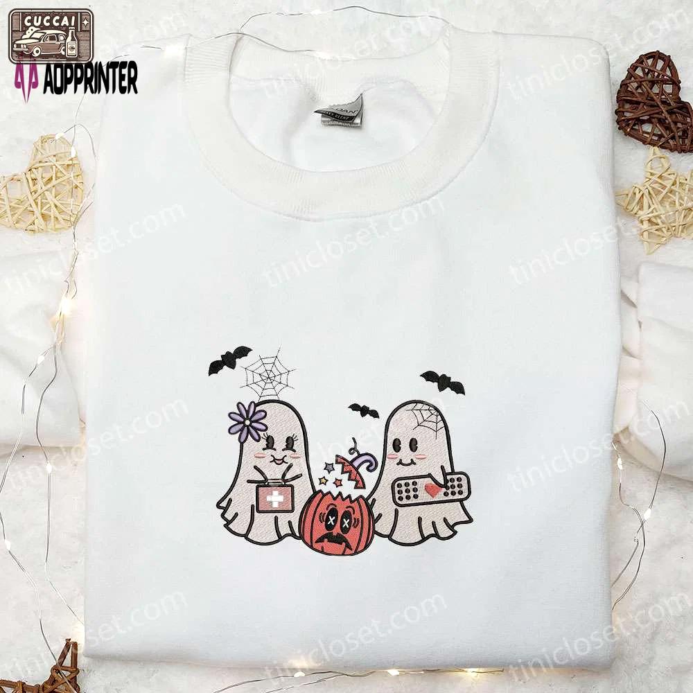 Cute retro ghosts embroidered shirt halloween gifts for family Embroidered Shirt