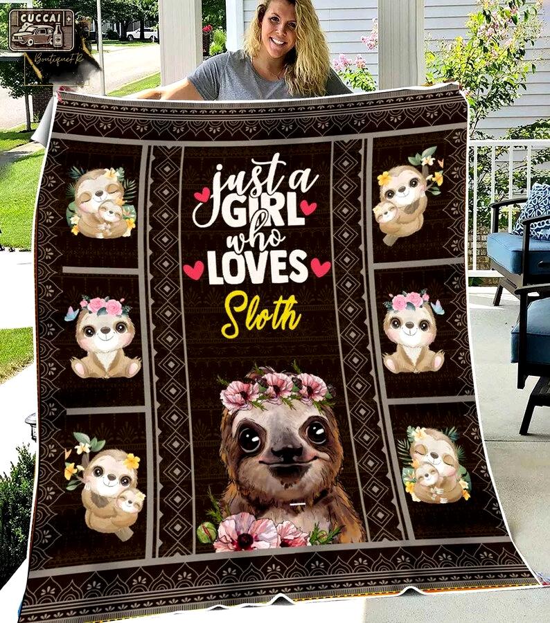 Cute sloth just a girl who loves sloth fleece blanket, mink sherpa blanket, sloth blanket, cute sloth blanket, sloth lovers gift Quilt Blanket
