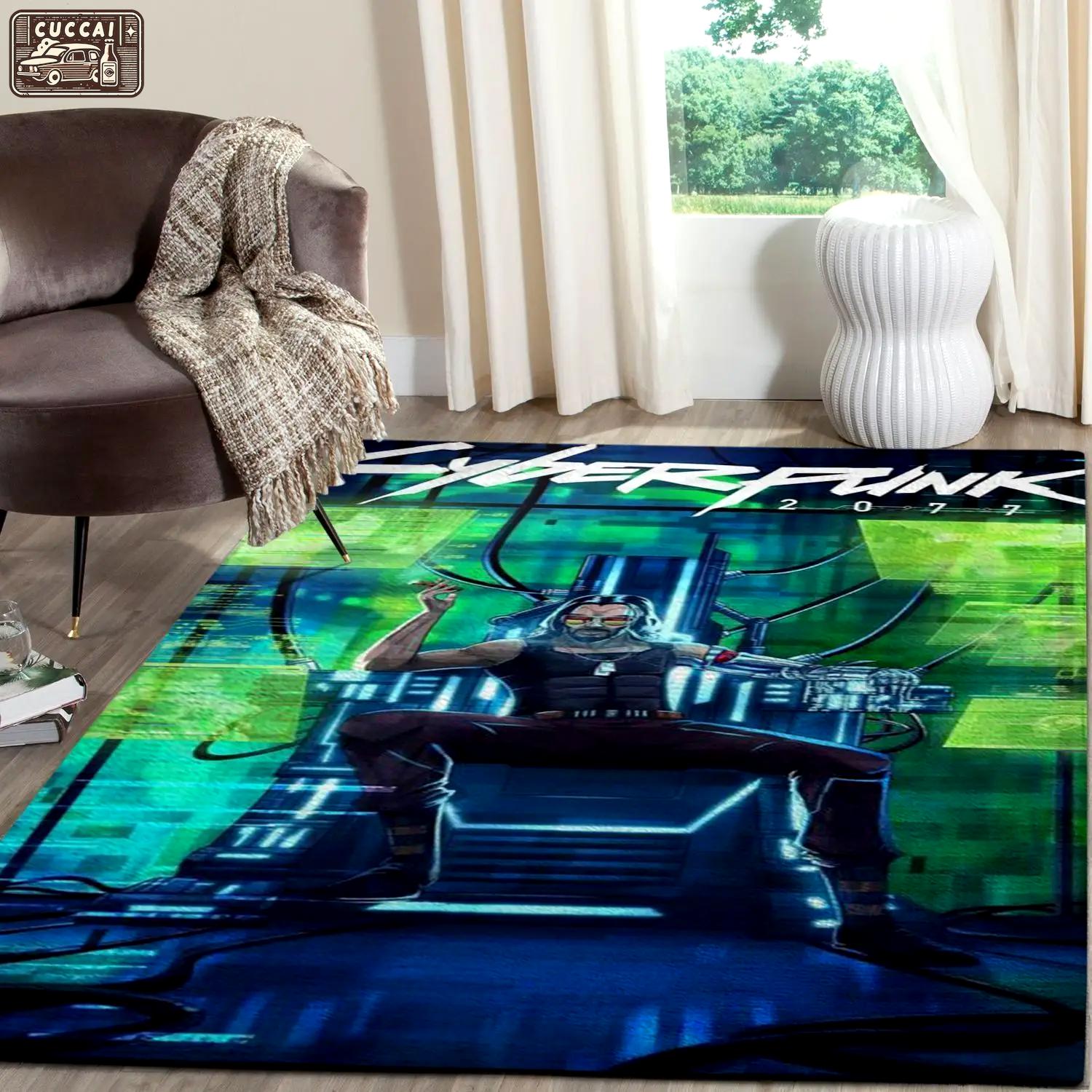 Cyberpunk 2077 futuristic gaming area rugs living room carpet fn140106 rug regtangle carpet floor decor home decor Rectangle Rug
