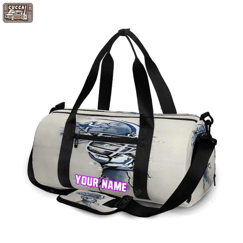 Dallas cowboys hand holding helmet personalized name travel bag gym bag 1629 Travel Bag