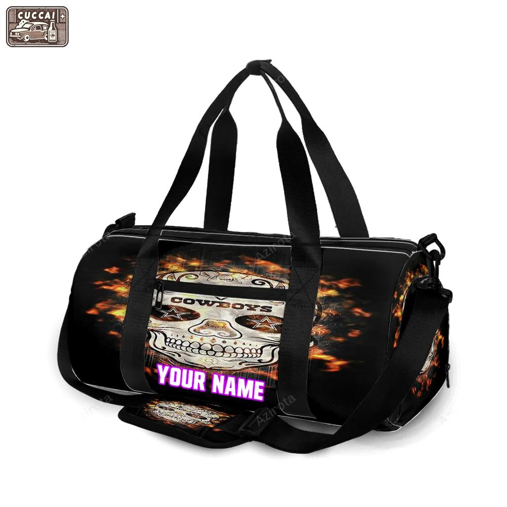 Dallas cowboys skull flowers fire personalized name travel bag gym bag 81 Travel Bag
