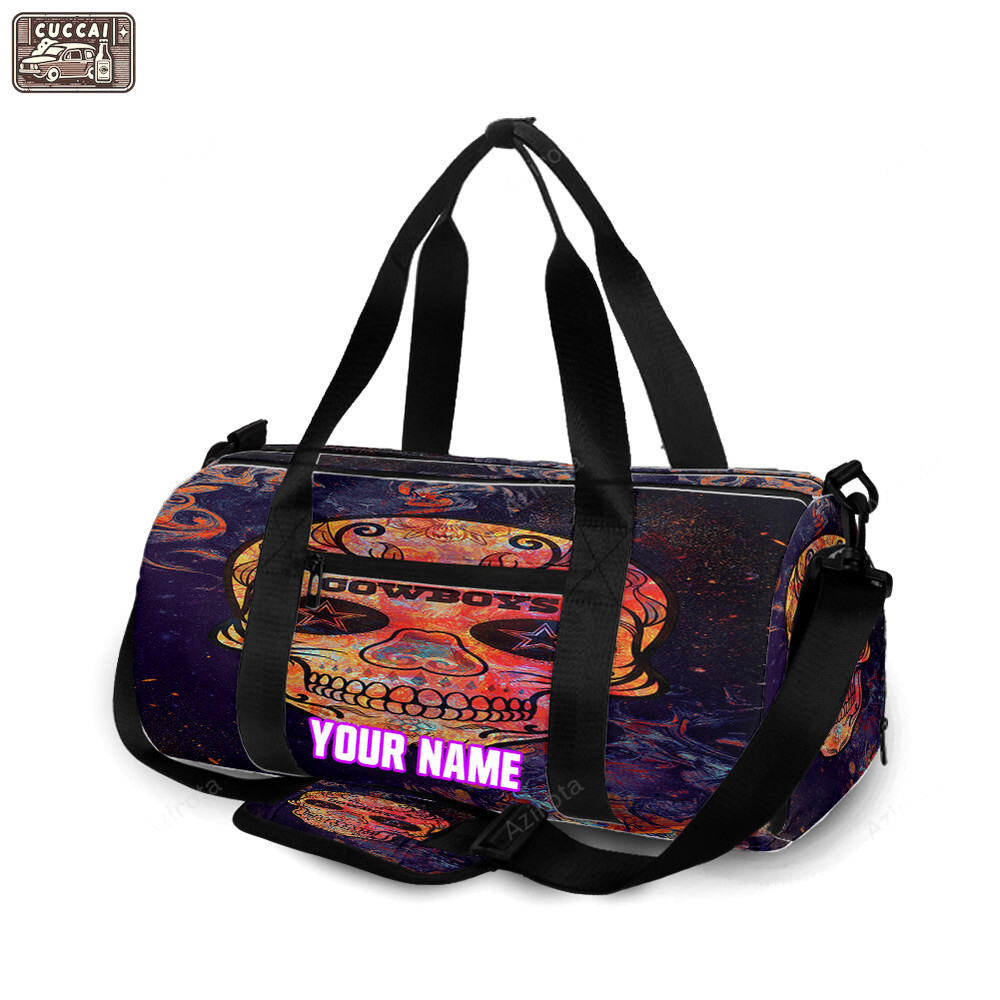 Dallas cowboys skull flowers purple personalized name travel bag gym bag 578 Travel Bag
