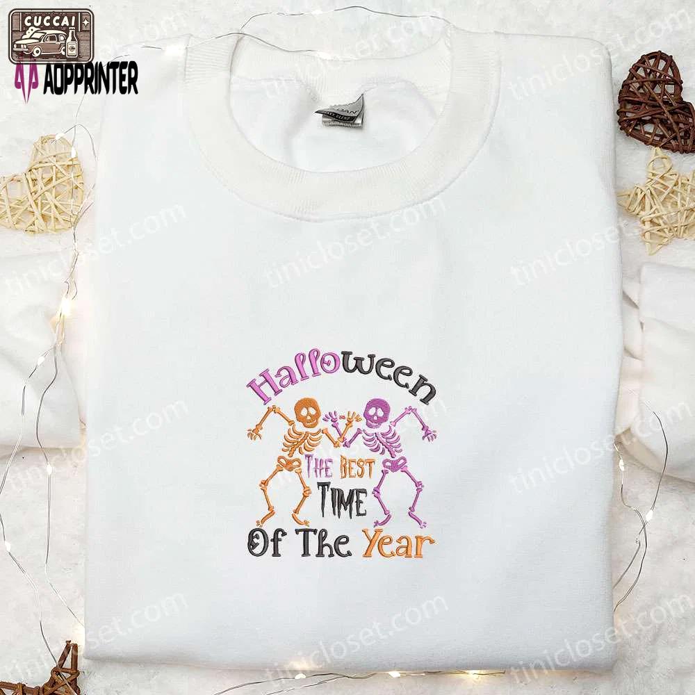 Dancing skeleton halloween embroidered sweatshirt & hoodie: best time of year movie-inspired gifts Embroidered Shirt