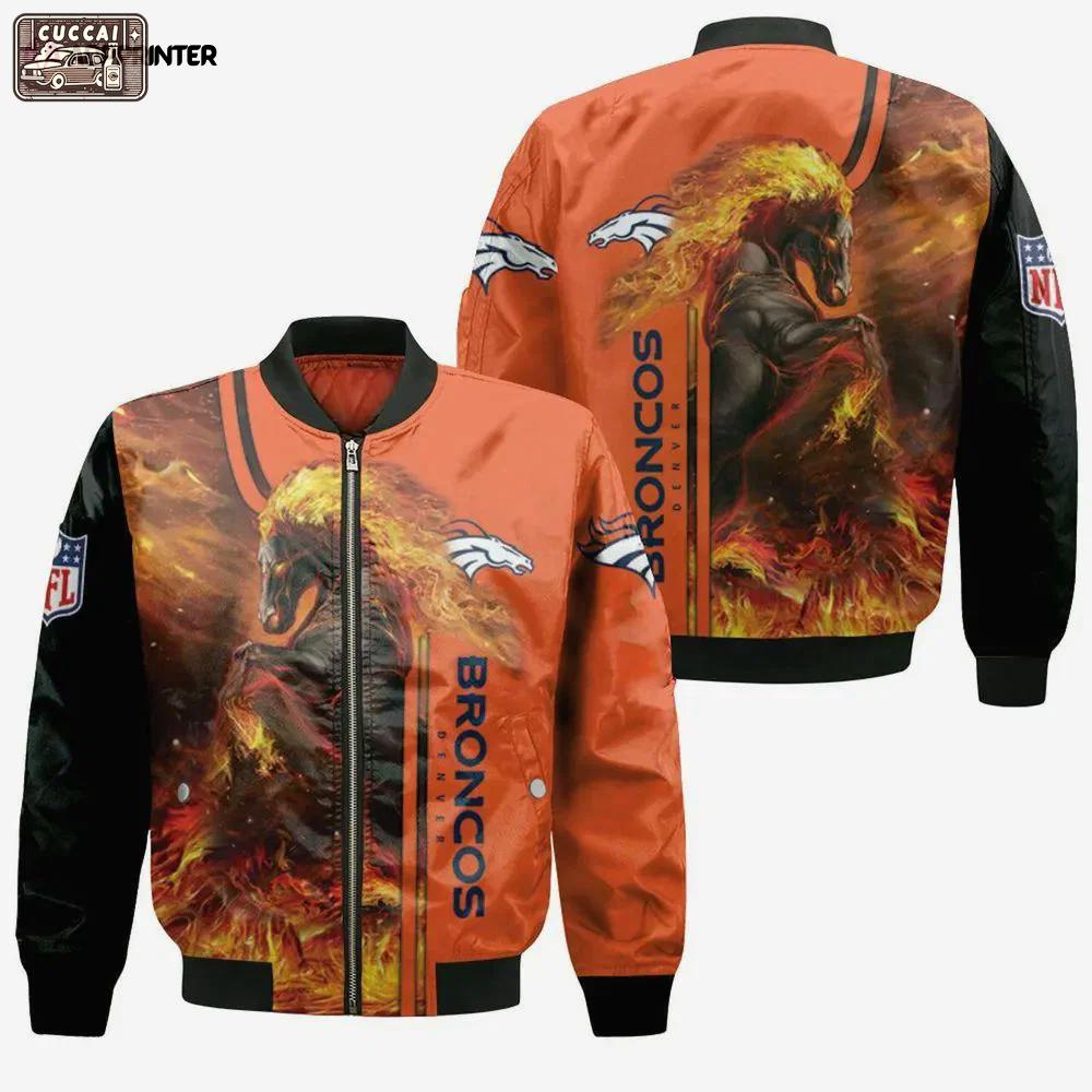 Denver broncos horse pattern bomber jacket – orange Bomber Jacket