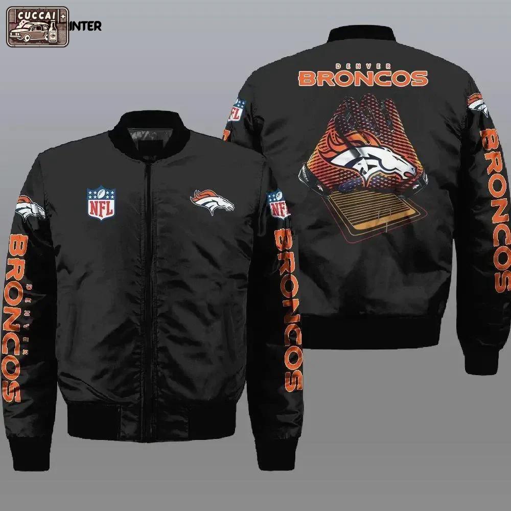 Denver broncos pattern bomber jacket – black Bomber Jacket