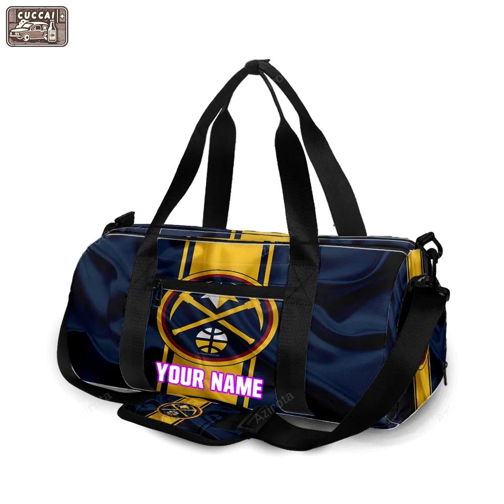 Denver nuggets yellow navy silk personalized name travel bag gym bag 907 Travel Bag