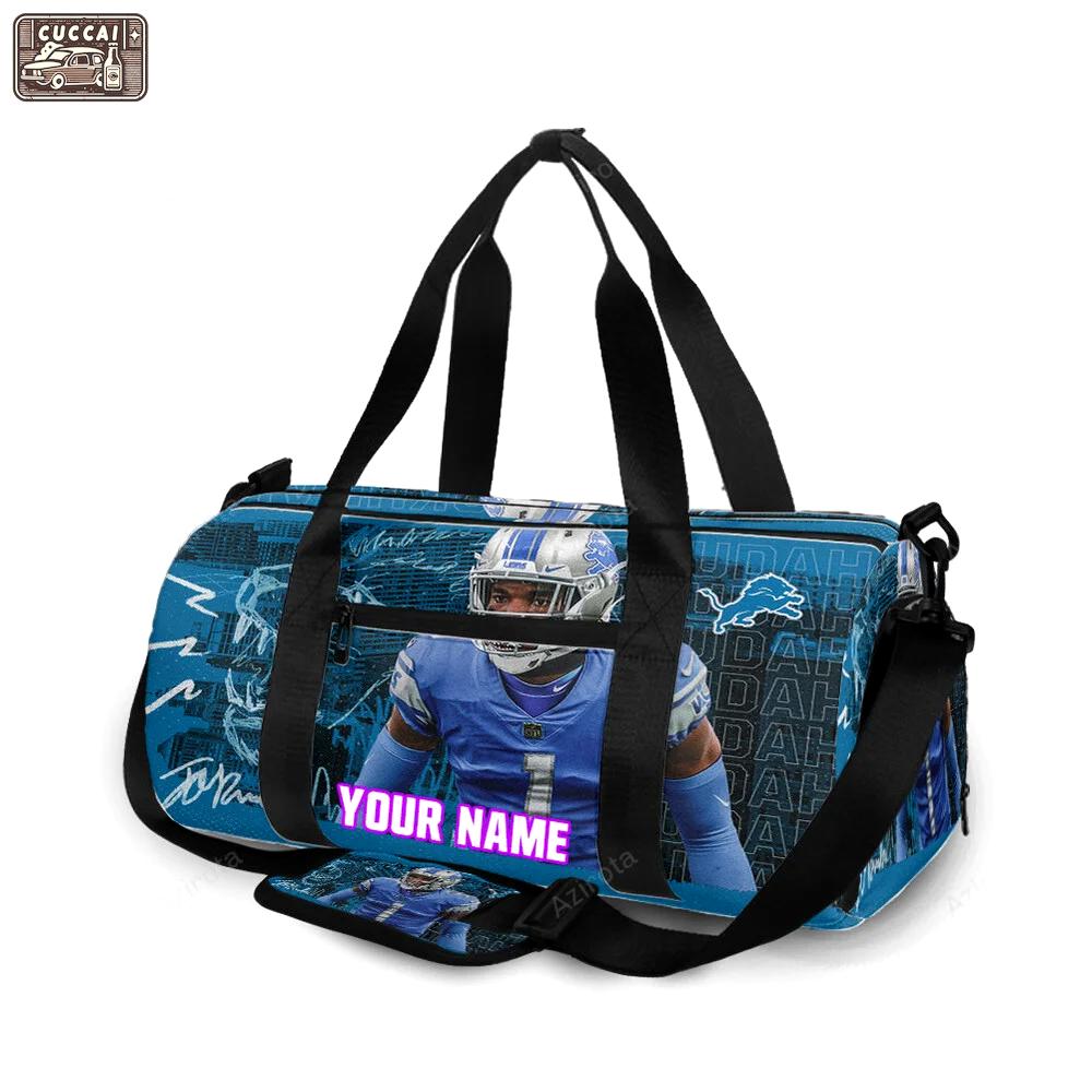 Detroit lions jeff okudah 1 v2 personalized name travel bag gym bag 1895 Travel Bag