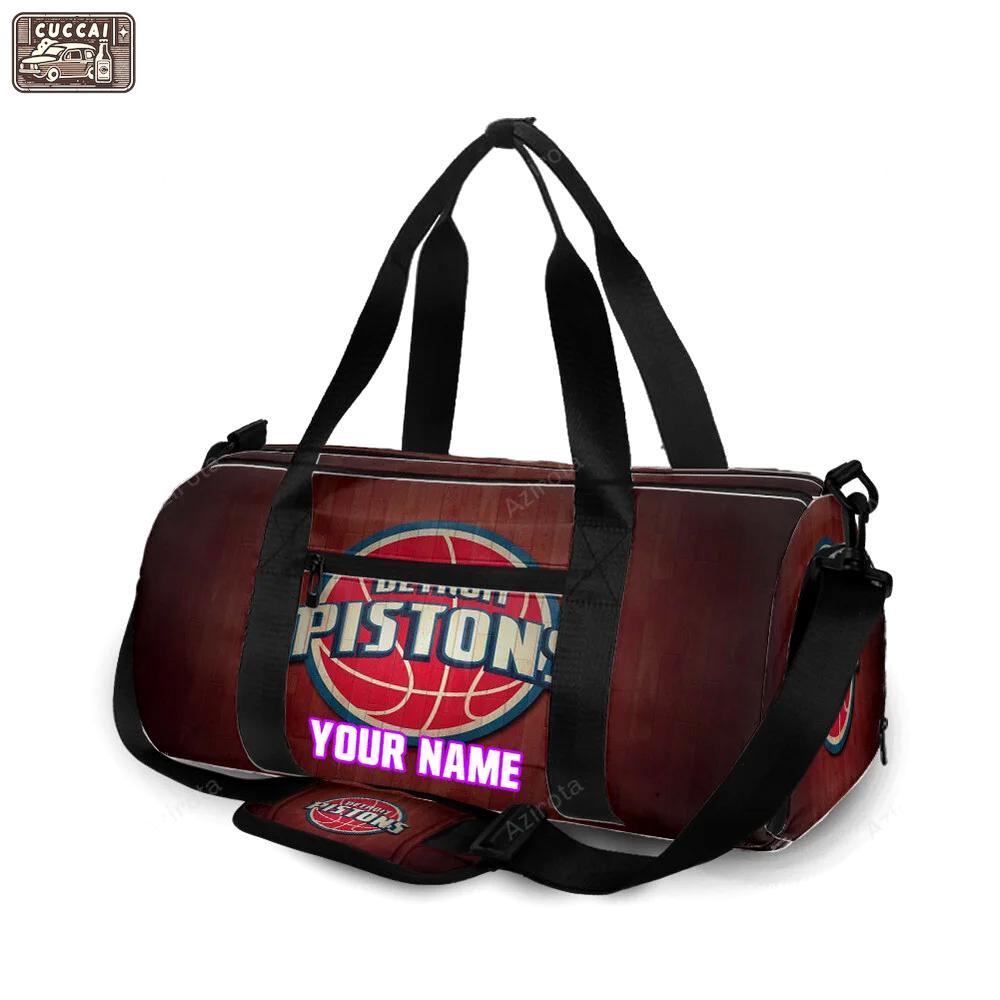 Detroit pistons red wood personalized name travel bag gym bag 1392 Travel Bag