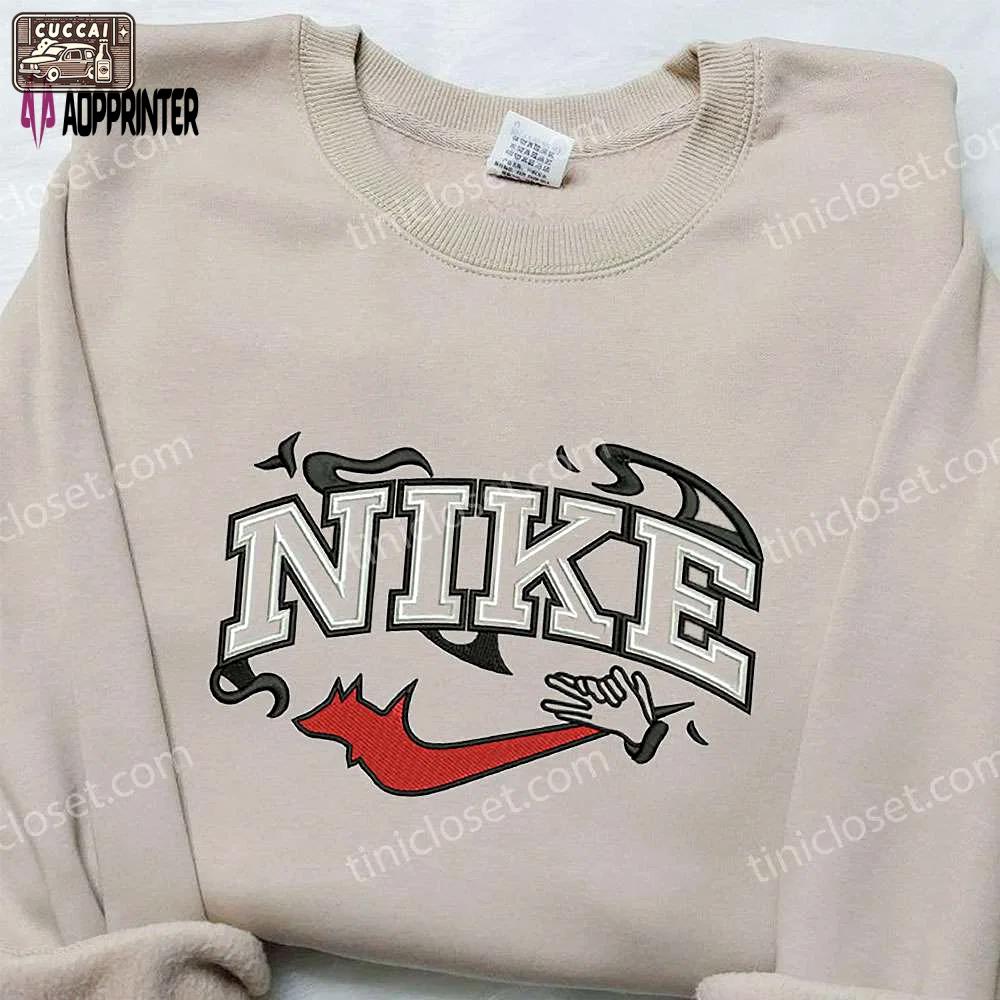 Devil hand x nike embroidered shirt – halloween custom design Embroidered Shirt