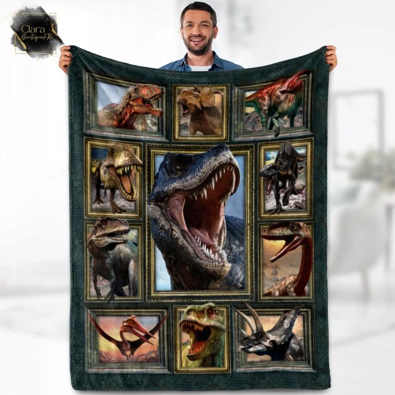 Dinosaur fleece blanket, mink sherpa blanket, dinosaur blanket, dinosaur 3d blanket, jurassic park quilt, dinosaur lover gift Quilt Blanket